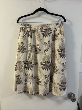 Vintage Tan Floral Linen Skirt with Buttons